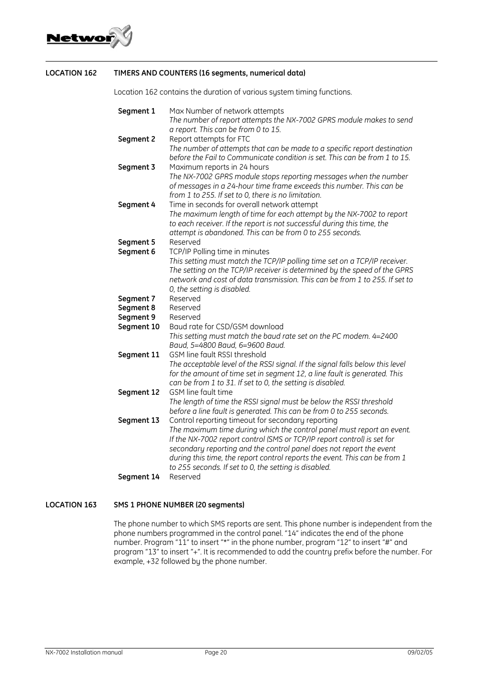 GE NetworX NX-7002 User Manual | Page 20 / 39