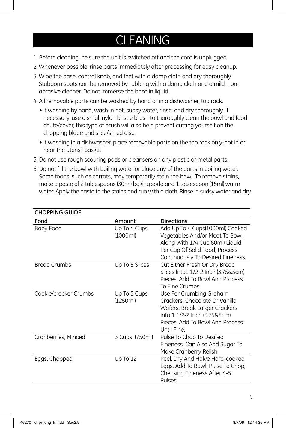 Cleaning | GE 169141 User Manual | Page 9 / 12