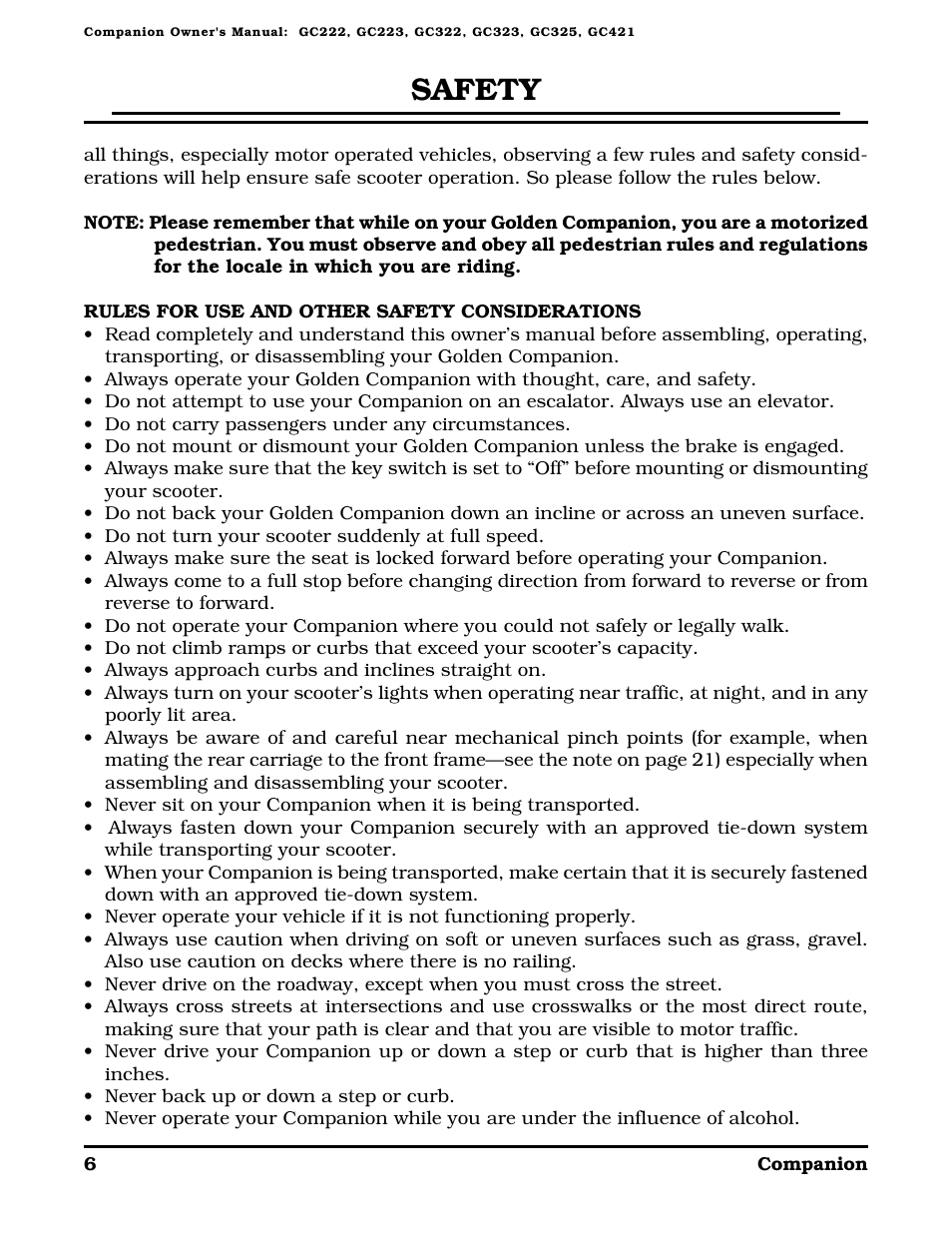 Safety | Golden Technologies Companion II User Manual | Page 8 / 41