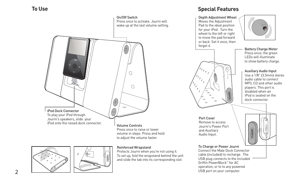 Special features | Griffin Technology Griffin TuneBuds Personal Mobile Speaker System User Manual | Page 2 / 42