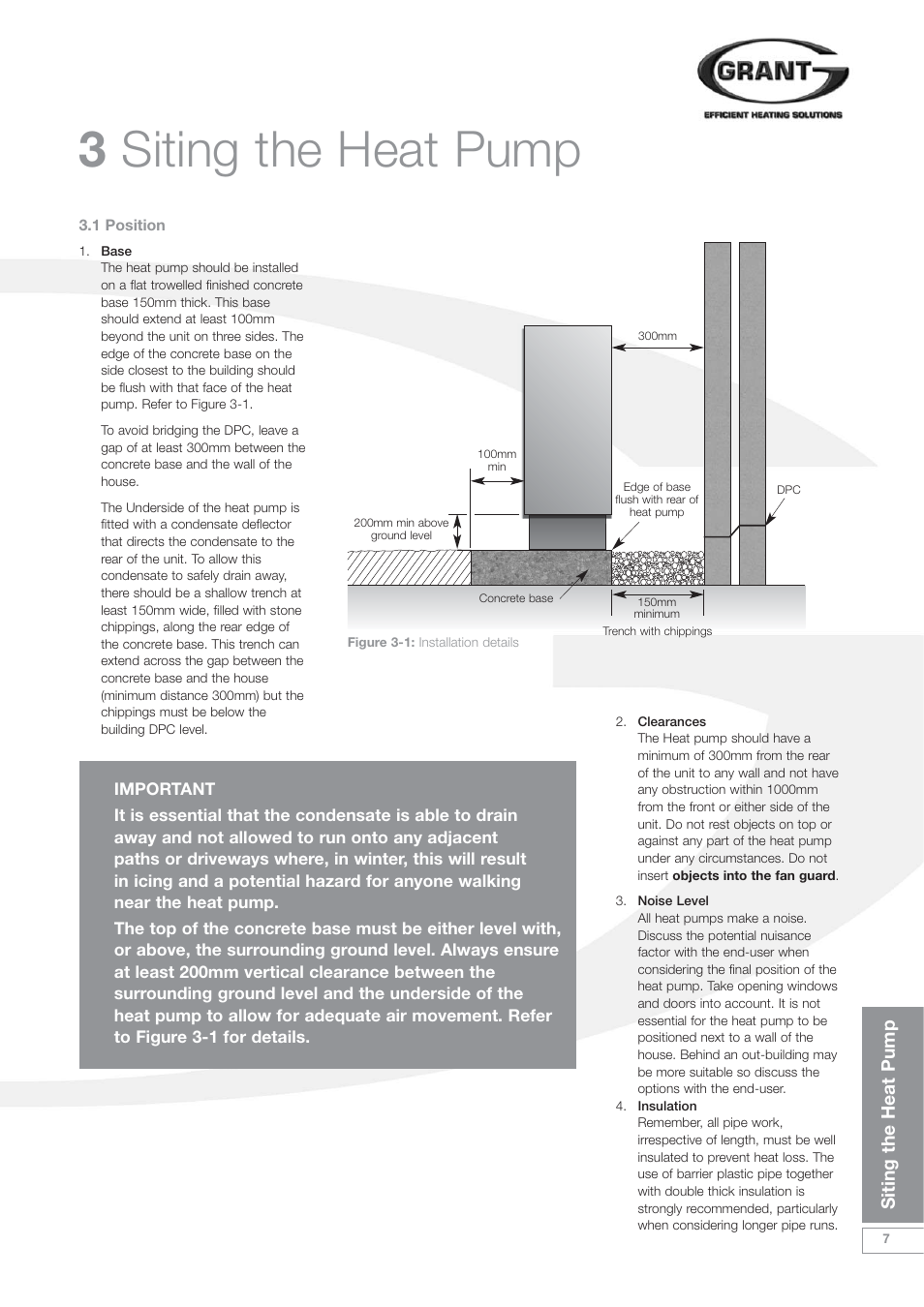 3 siting the heat pump, Siting the heat pump | Grant Products HPAW155 User Manual | Page 11 / 50