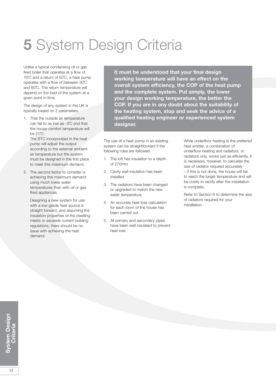 5 system design criteria, System design criteria | Grant Products HPAW155 User Manual | Page 18 / 50
