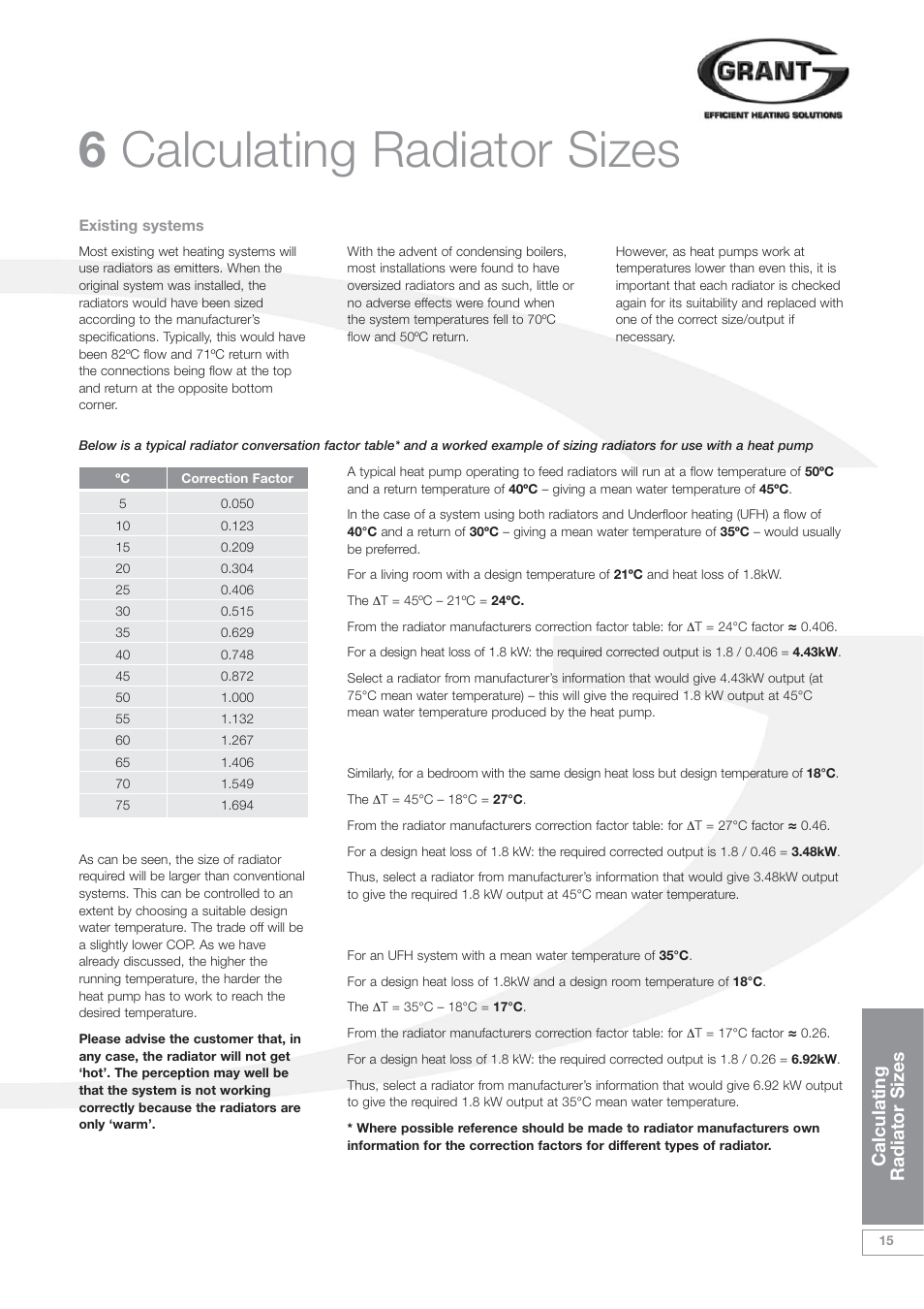6 calculating radiator sizes, Calculating radiator sizes | Grant Products HPAW155 User Manual | Page 19 / 50