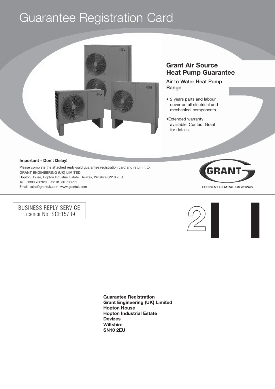 Guarantee registration card | Grant Products HPAW155 User Manual | Page 50 / 50