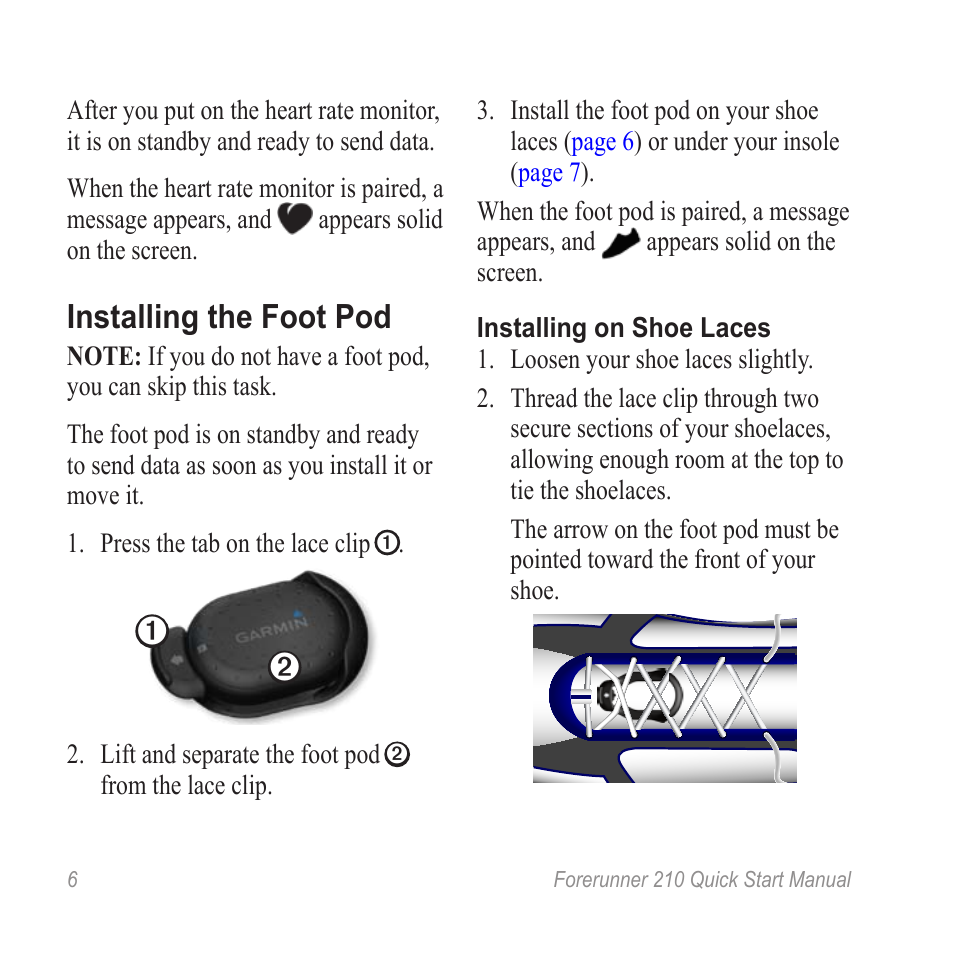 Installing the foot pod | Garmin FORERUNNER 210 User | Page 6 / 12