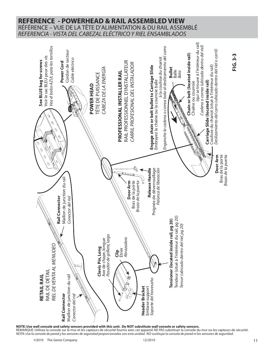 Reference - powerhead & rail assembled view | Genie INTELLIG 1000 3024