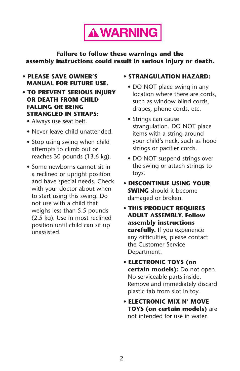 Graco Lovin' Hug Swing User Manual | Page 2 / 40 | Original mode