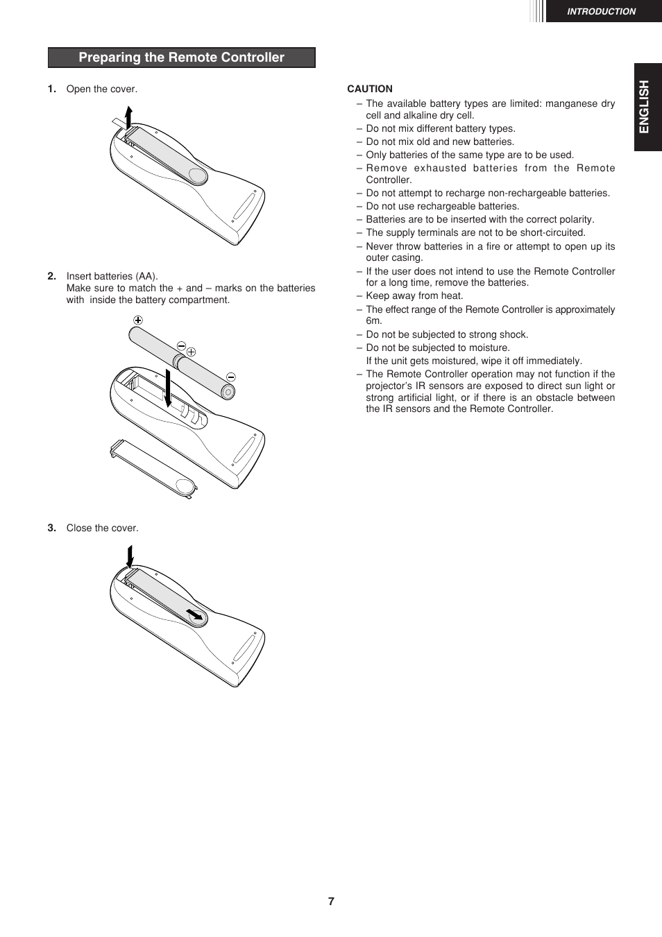 Preparing the remote controller | Marantz VP-12S1s User Manual | Page 11 / 30