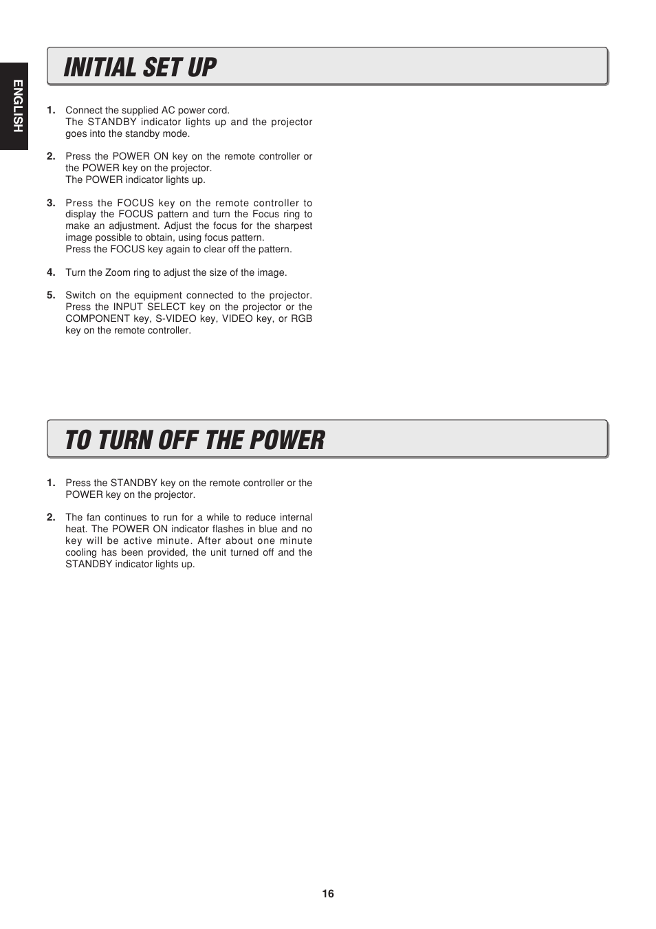 Initial set up to turn off the power | Marantz VP-12S1s User Manual | Page 20 / 30