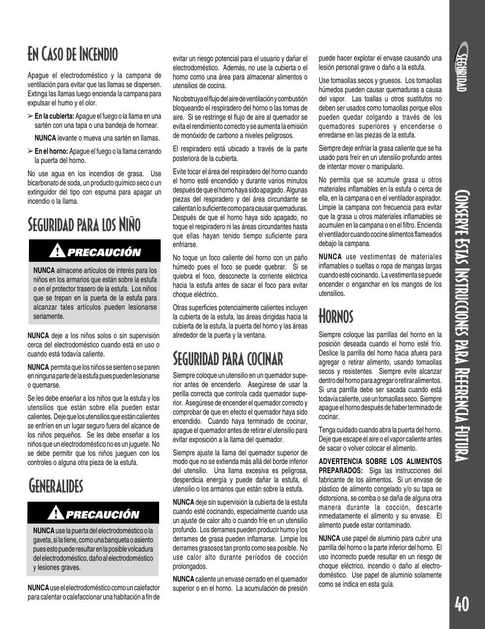 Seguridad para cocinar, Generalides, Hornos | Maytag GEMINI User Manual |  Page 41 / 56 | Original mode