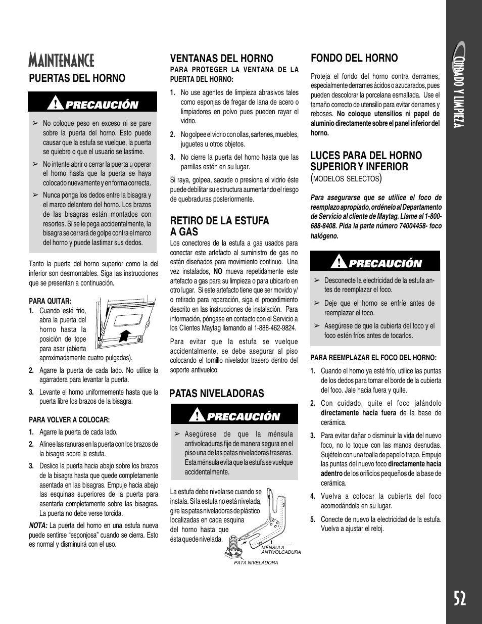 Maintenance, Cuid a do y l im pieza, Ventanas del horno | Maytag GEMINI  User Manual | Page 53 / 56 | Original mode