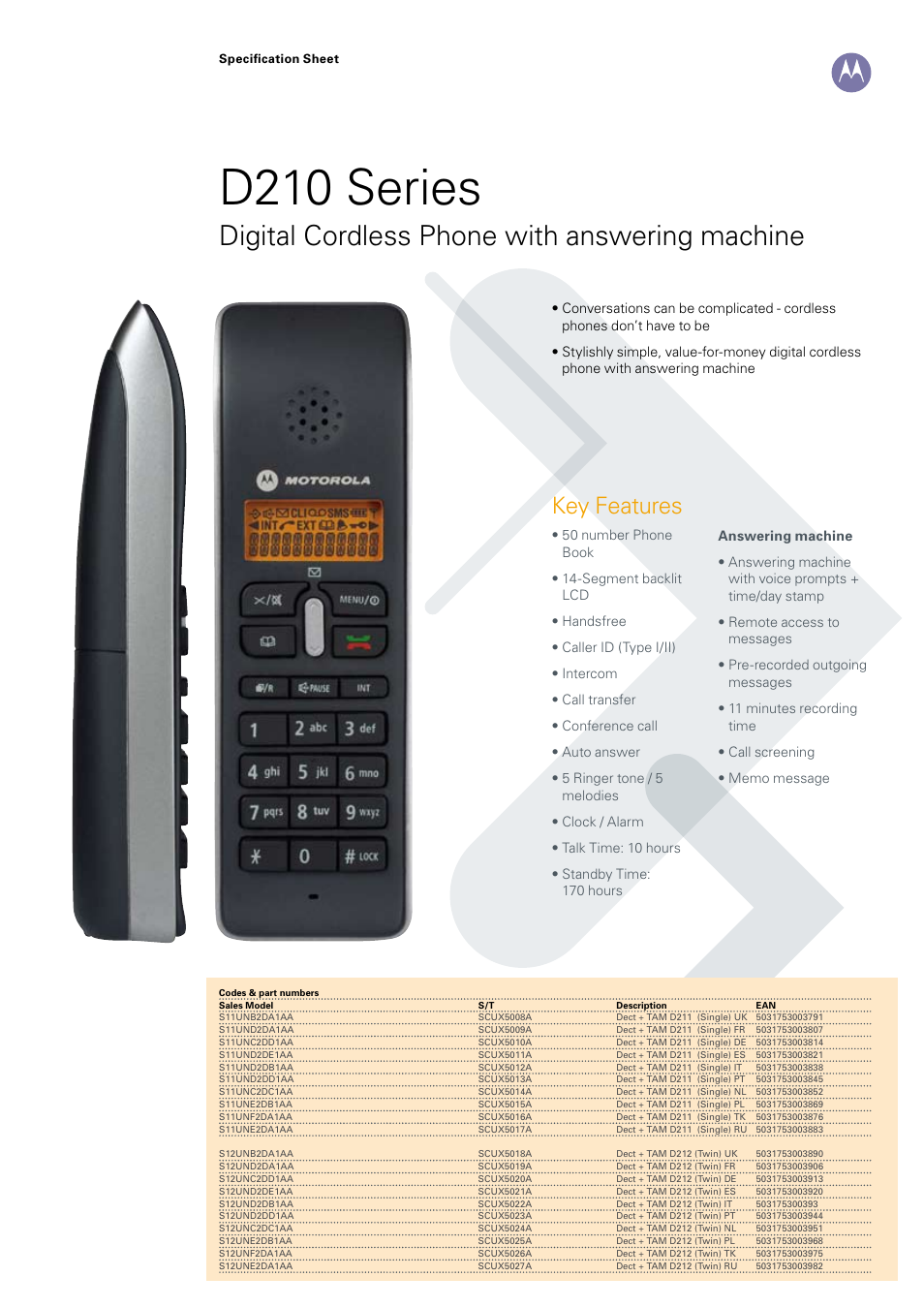 Motorola D210 Series User Manual | 2 pages
