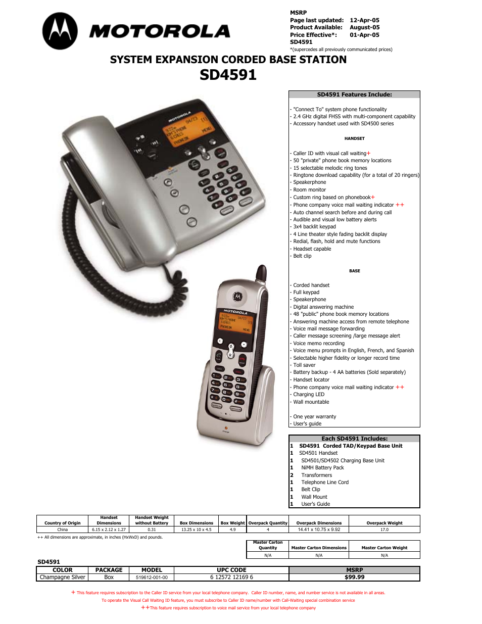 Motorola SD4591 User Manual | 1 page