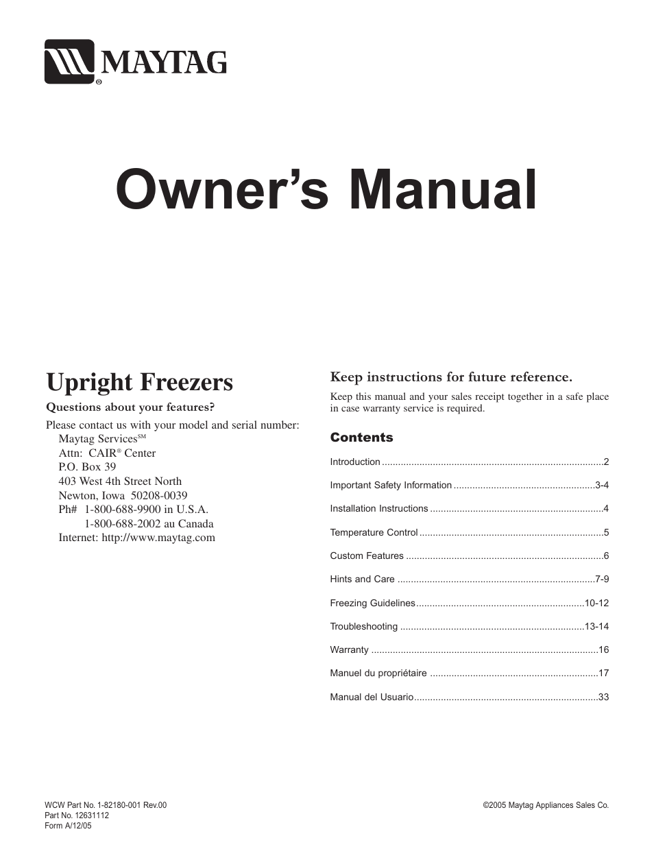 Maytag Upright Freezers User Manual | 48 pages