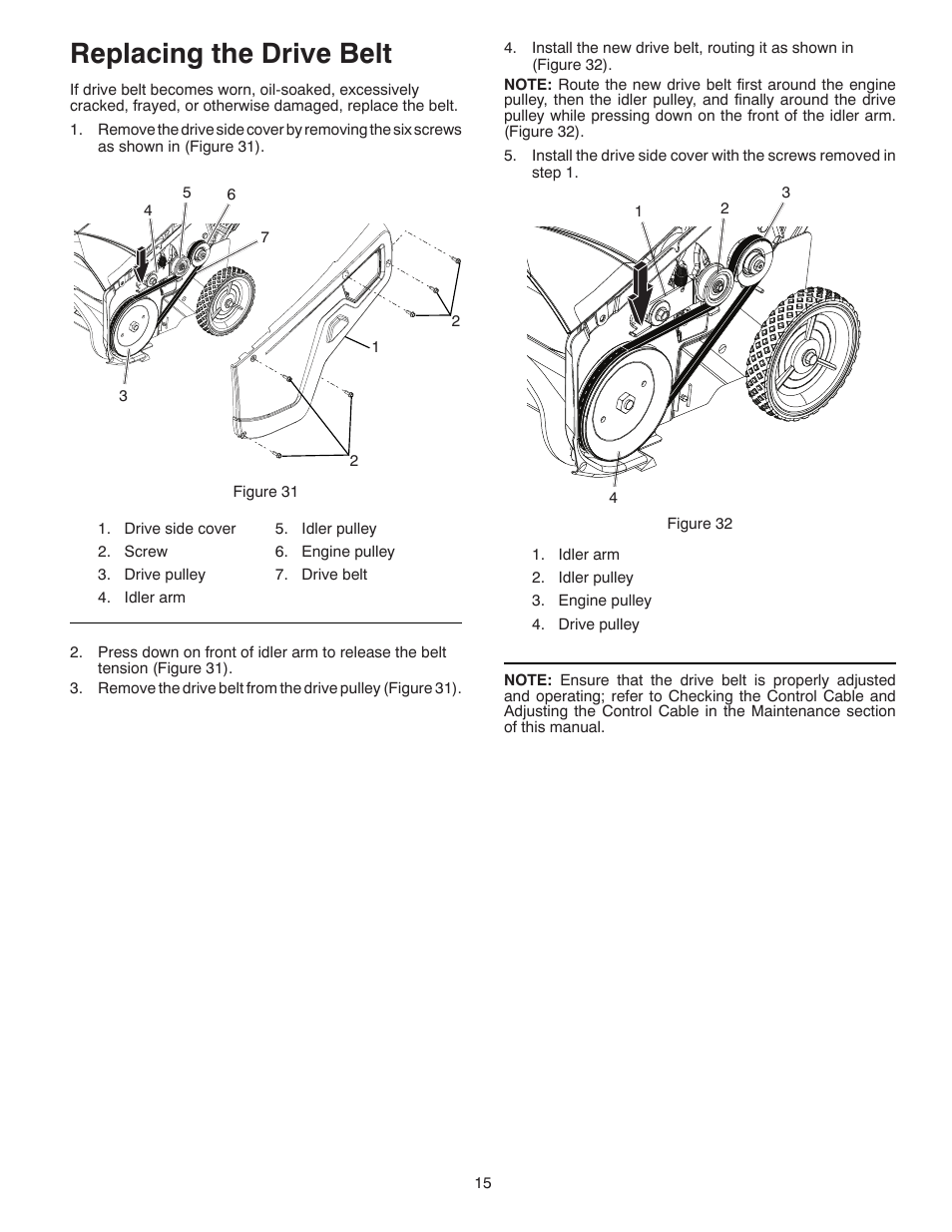 Replacing the drive belt McCulloch 96182000600 User Manual Page 15 / 30.