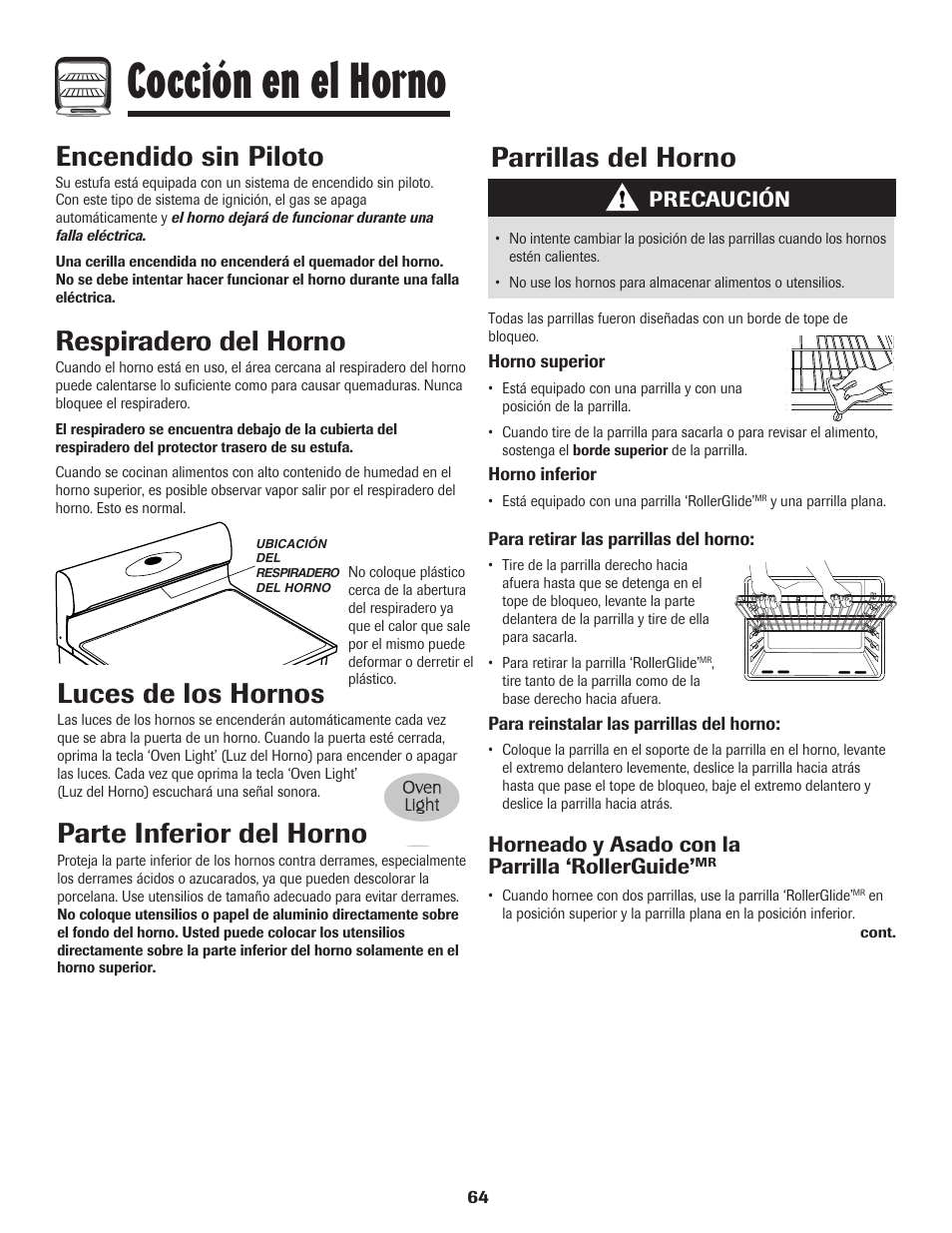 Cocción en el horno, Respiradero del horno, Luces de los hornos | Maytag  MGR6751BDW User Manual | Page 65 / 76 | Original mode