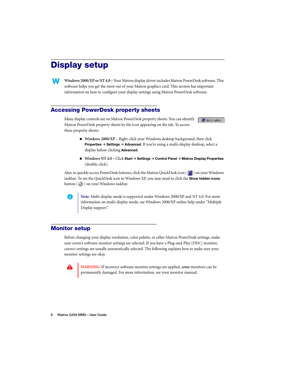 Display Setup Accessing Powerdesk Property Sheets Monitor Setup