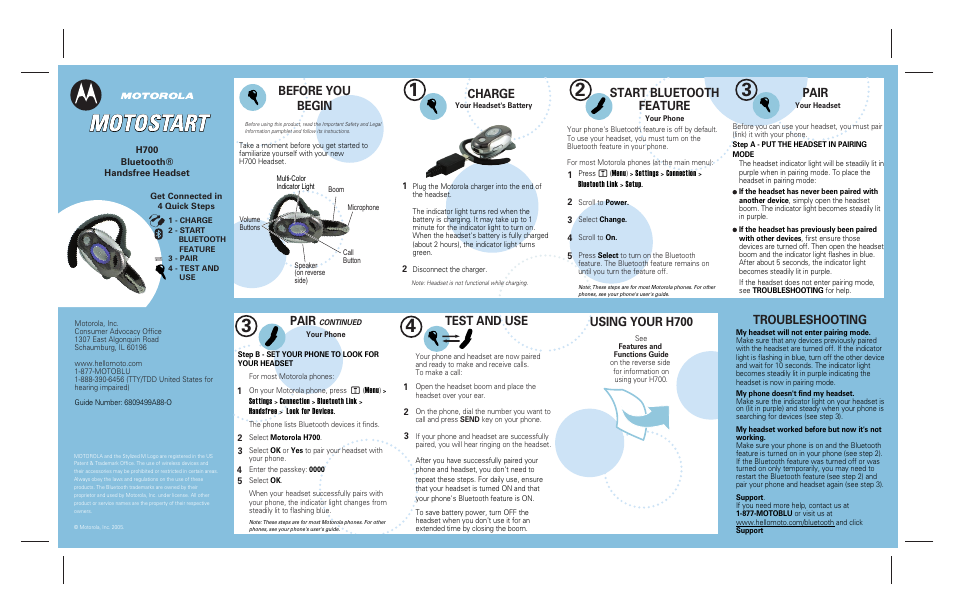 Motorola H700 User Manual | 2 pages | Original mode