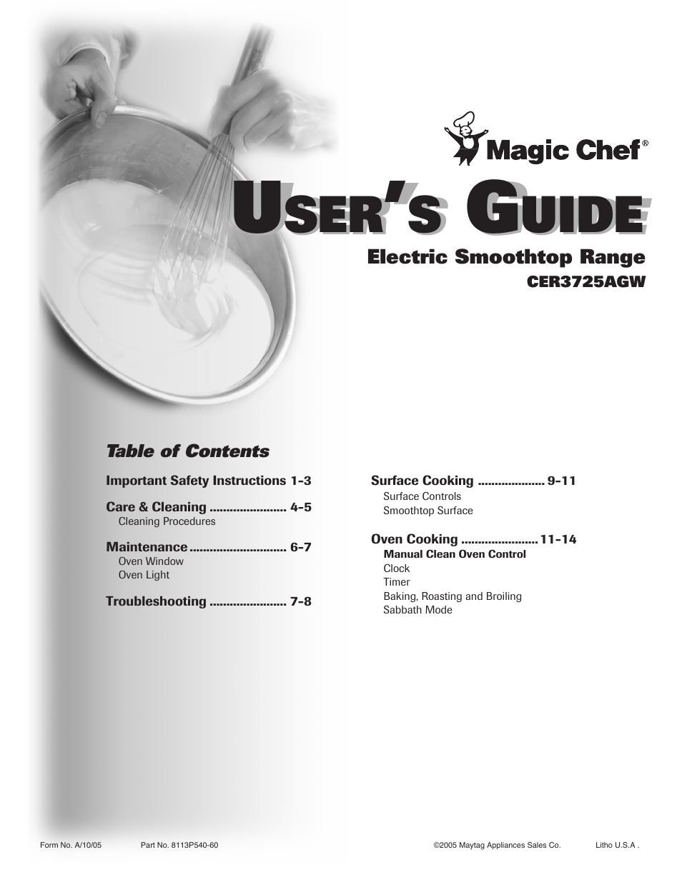 Maytag MAGIC CHEF CER3725AGW User Manual | 16 pages