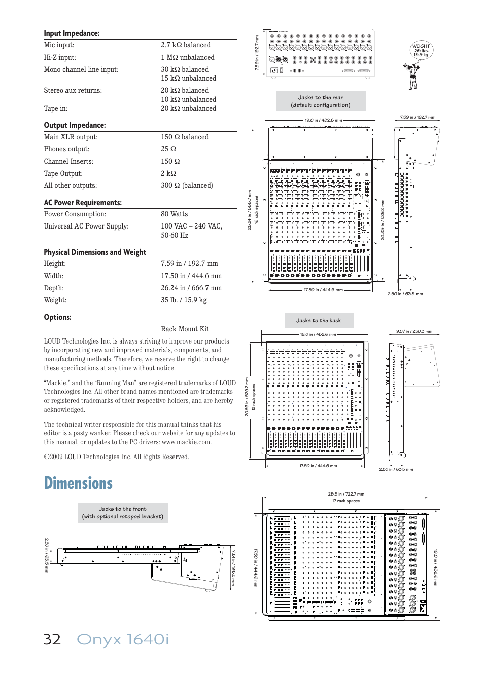 Dimensions Mackie Onyx 1640i User Manual Page 32 50