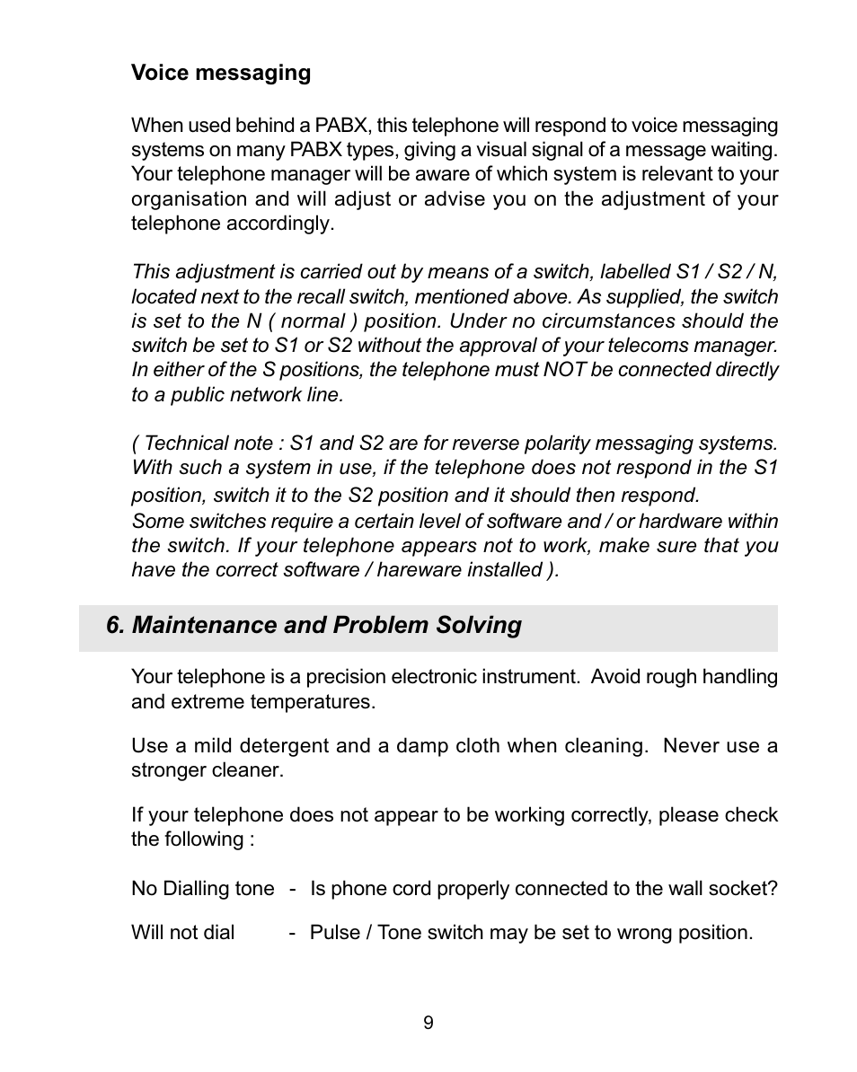 Maintenance and problem solving | Interquartz BASIC PHONE 98380 User Manual | Page 10 / 12
