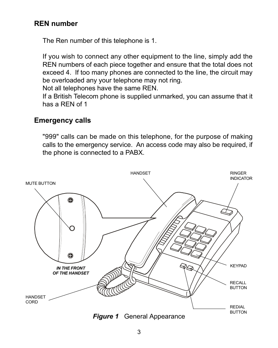 Ren number, Emergency calls | Interquartz BASIC PHONE 98380 User Manual | Page 4 / 12