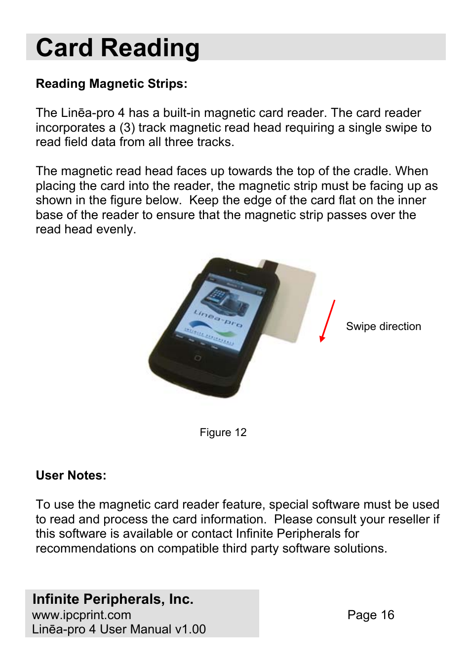Card reading | Infinite Peripherals PRO 4 User Manual | Page 16 / 24