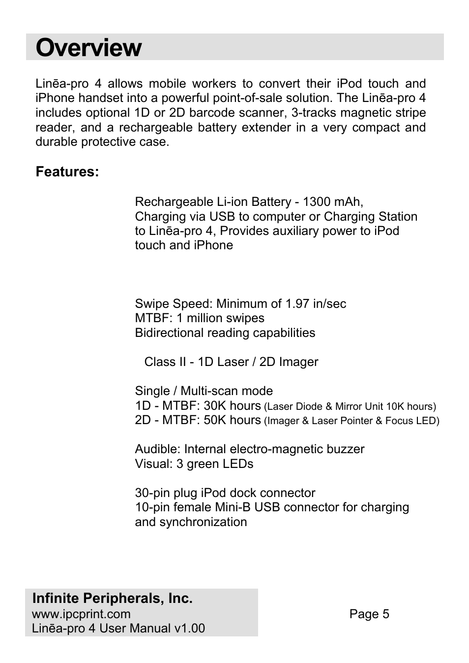 Overview | Infinite Peripherals PRO 4 User Manual | Page 5 / 24