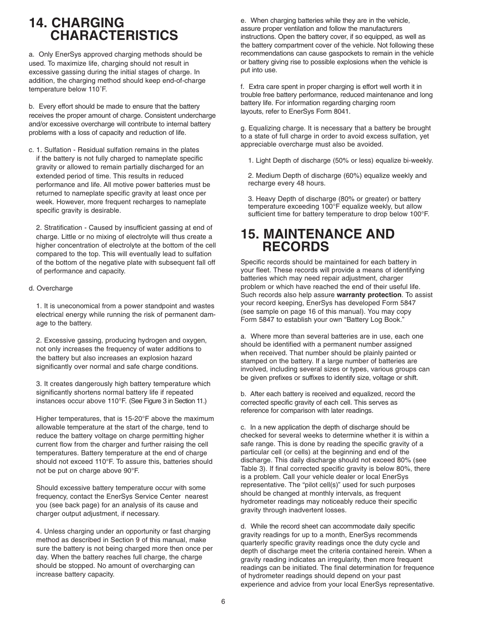 Charging characteristics, Maintenance and records | Ironclad Automobile Parts User Manual | Page 6 / 11