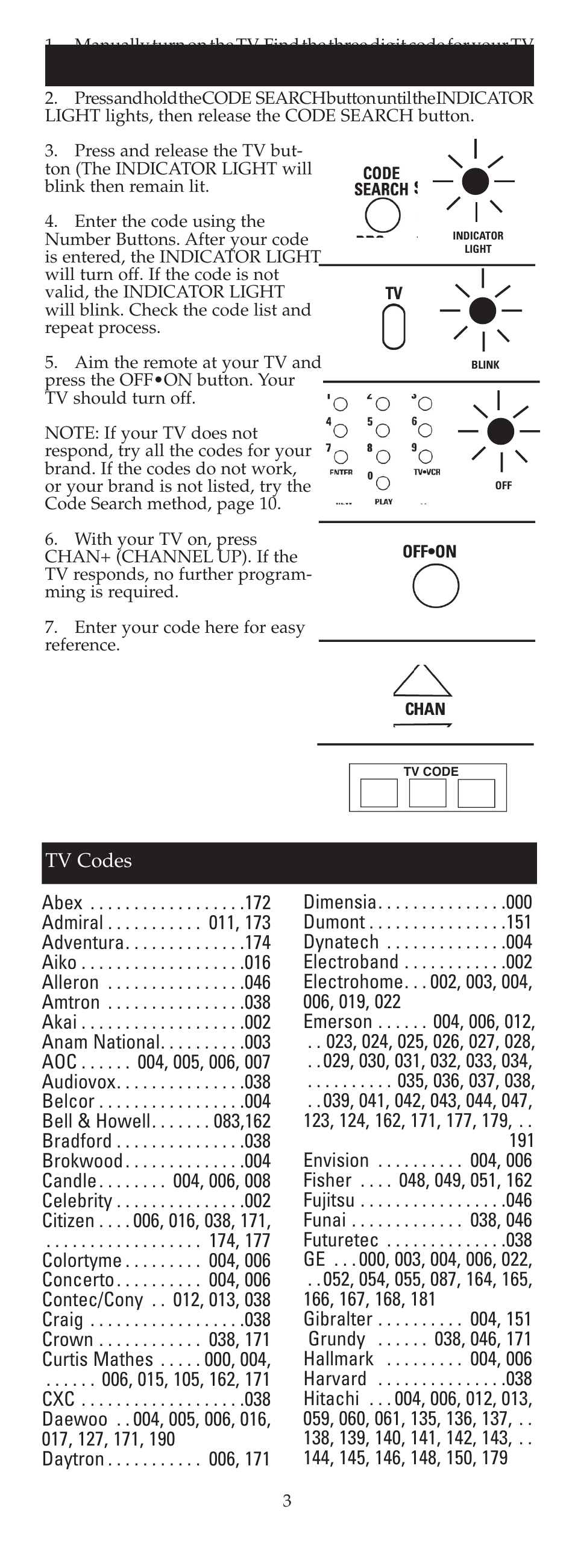 Tv code list ge 24908 ge universal remote user manual page 3 25