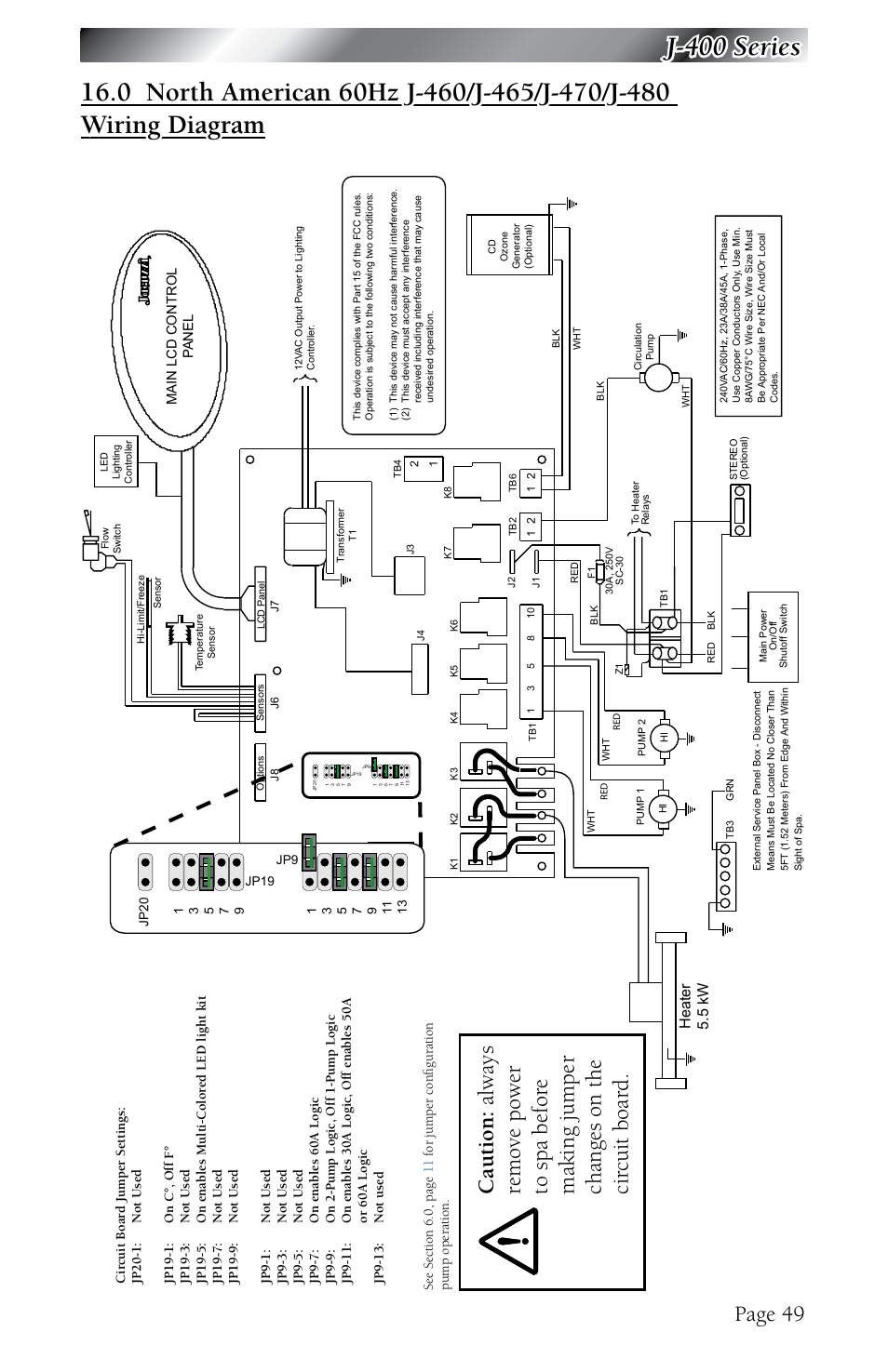 Page 49, Heater 5.5 kw | Jacuzzi J - 480 User Manual ... j b wiring diagram 