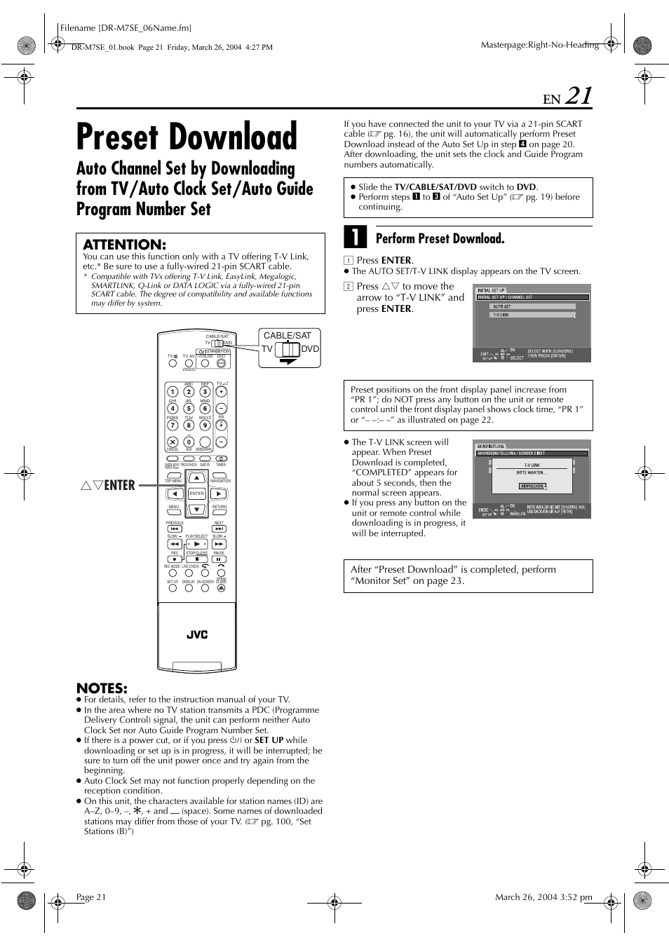 Preset Download Wnload Function Pg 21 Jvc Dr M7s User Manual Page 21 116 Original Mode