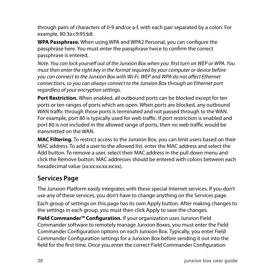 Services page | Junxion Box JB-110B User Manual | Page 28 / 48