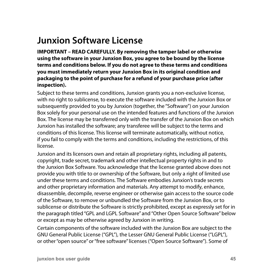 Junxion software license | Junxion Box JB-110B User Manual | Page 45 / 48