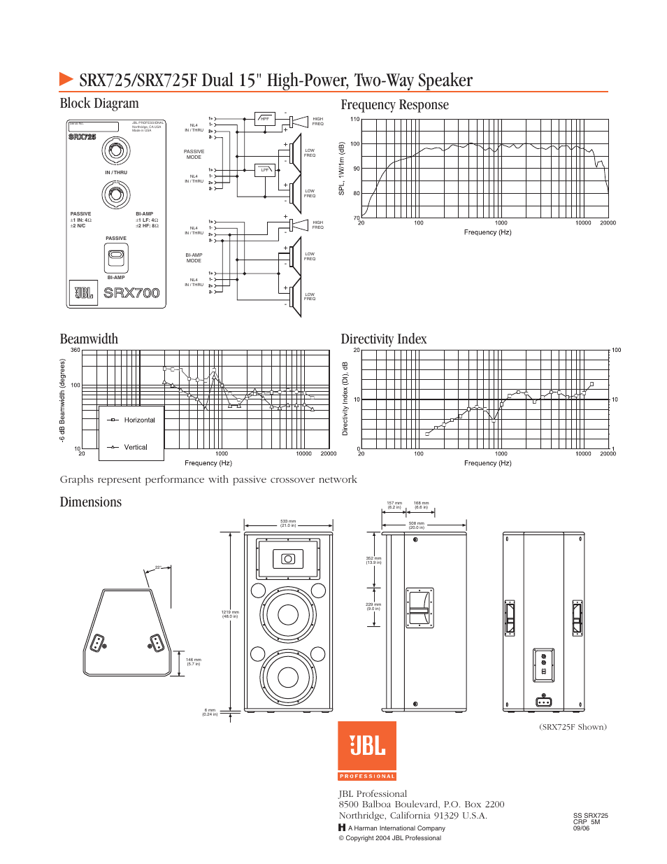 jbl srx725 speaker cabinet specifications
