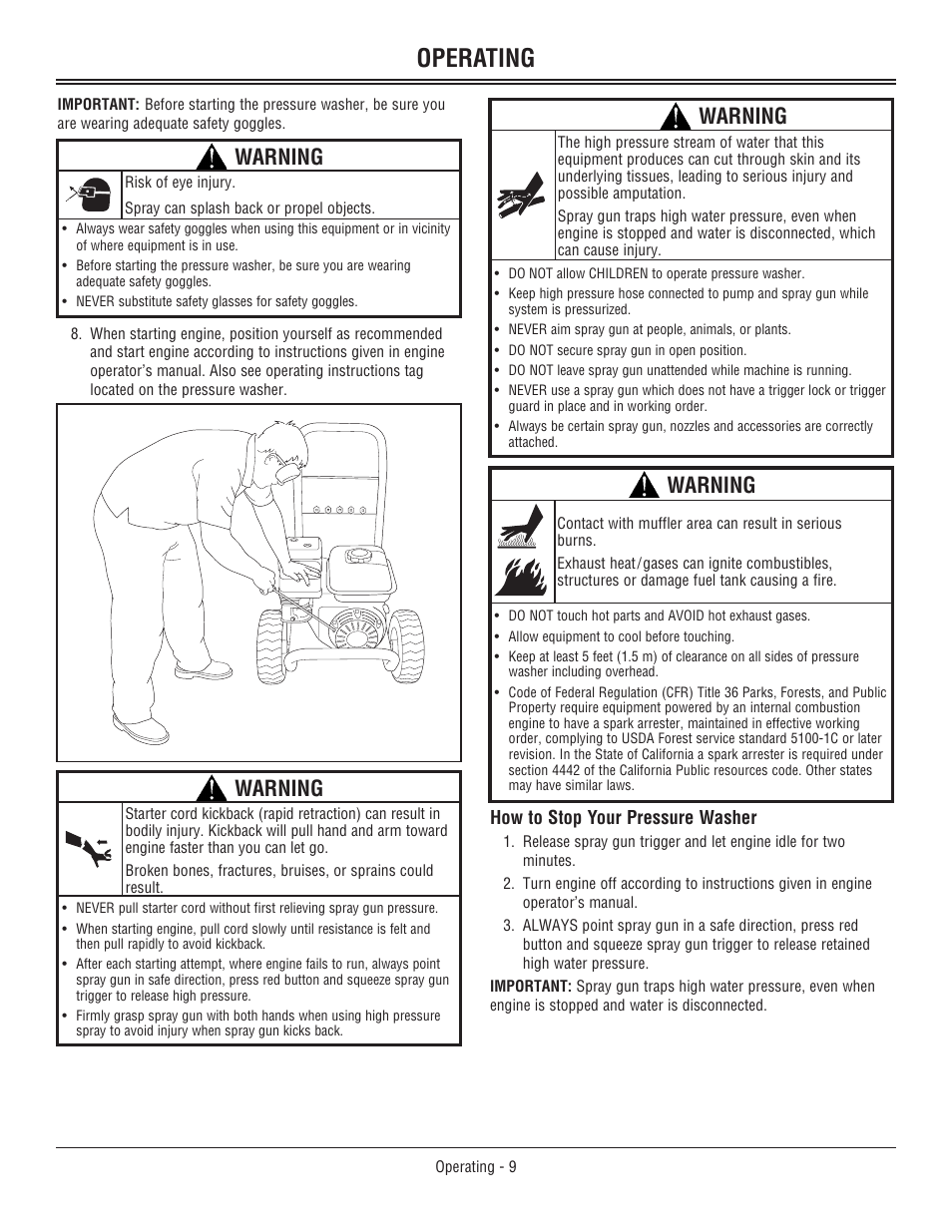 Operating, Warning | John Deere OMM156510 User Manual | Page 13 / 24
