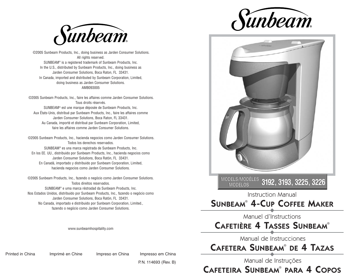 Sunbeam 32863281 Users Manual 3281 3286 IM Coffee