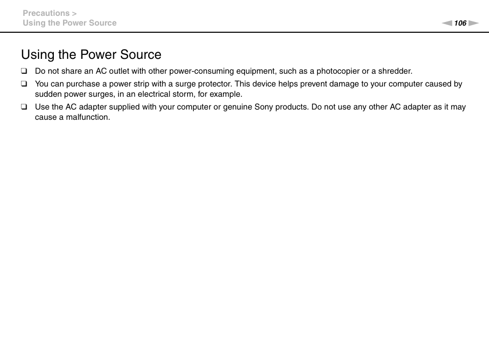 Using The Power Source Sony Vaio Vpcj2 User Manual Page 106 157
