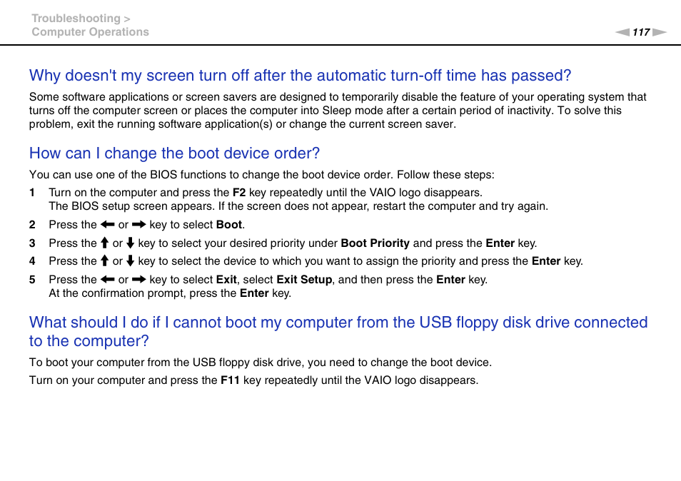 How Can I Change The Boot Device Order Sony Vaio Vpcj2 User Manual Page 117 157