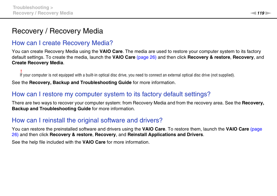 Recovery Recovery Media How Can I Create Recovery Media Sony Vaio Vpcj2 User Manual Page 119 157