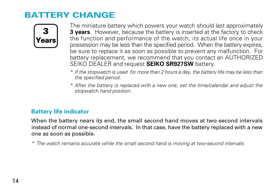 Battery change, Years | Seiko 7T92 User Manual | Page 14 / 16