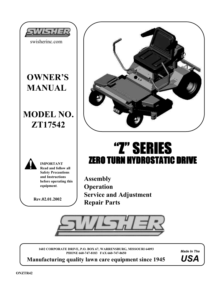 Swisher ZT17542 User Manual | 24 pages | Original mode