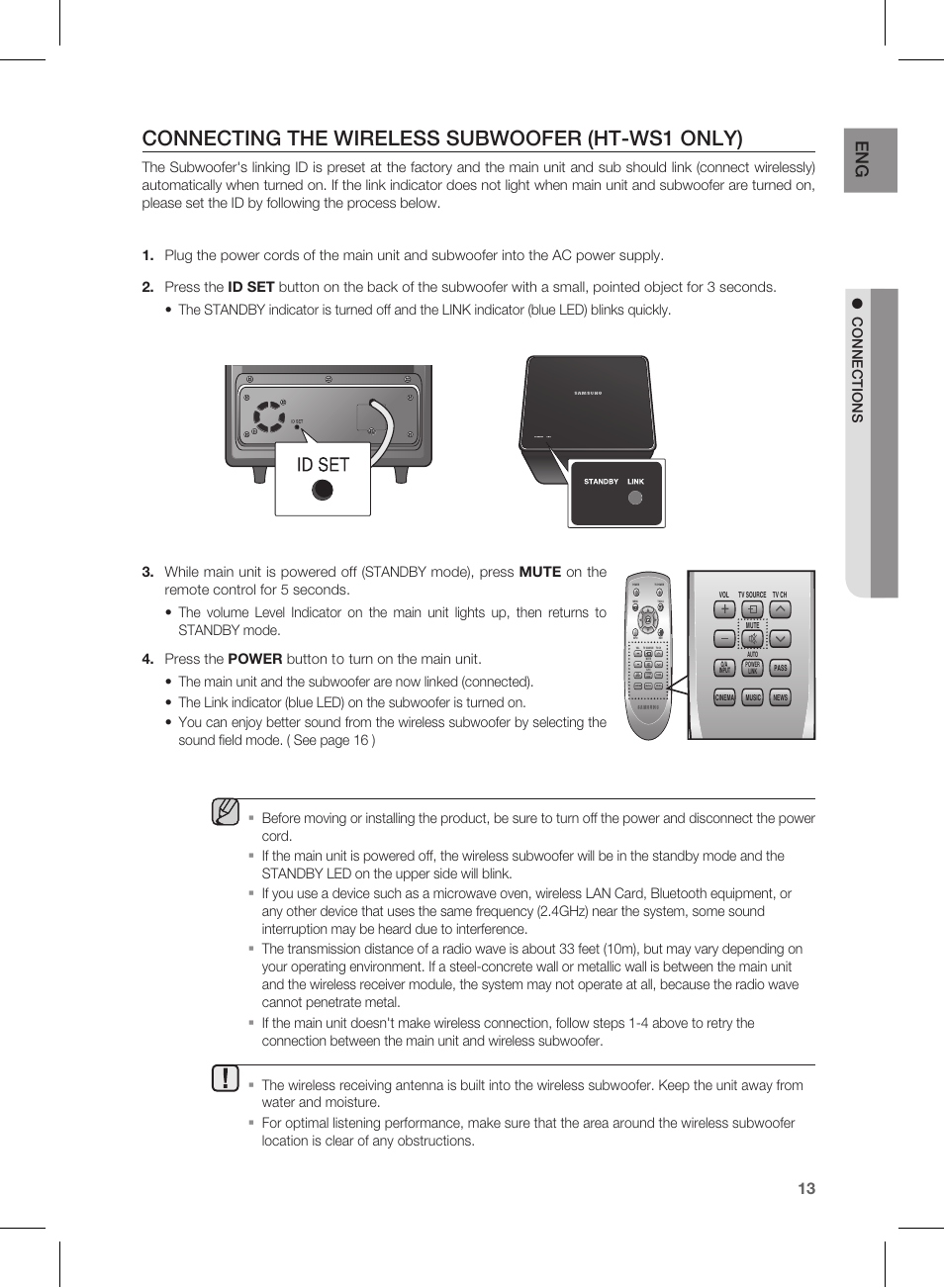 Connecting the wireless (ht-ws1 only) | Samsung HT-WS1R User Manual | Page 13 / 21 | Original