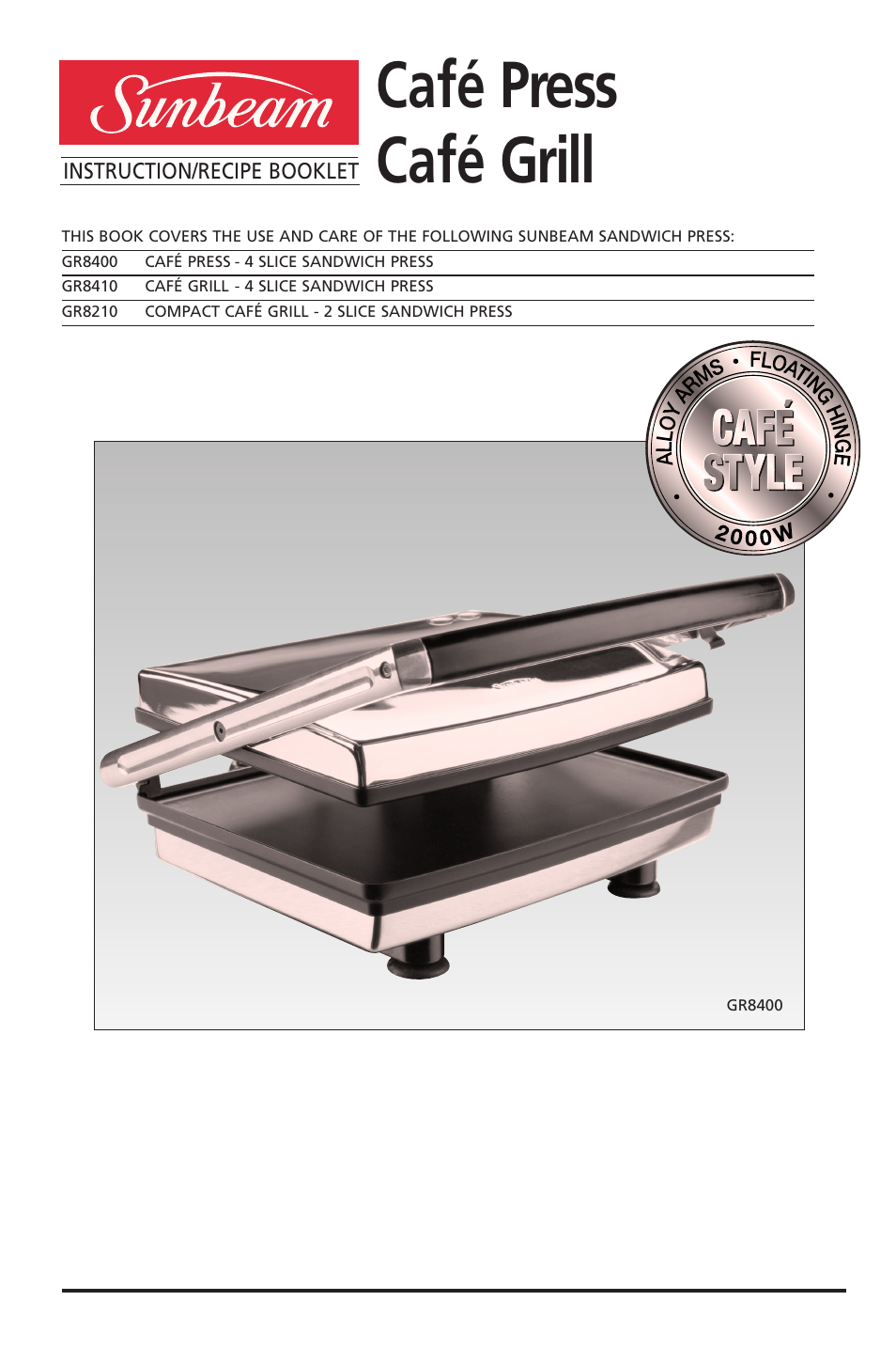 Sunbeam Compact Cafe Grill 2 Slice Sandwich Press Gr8210 2024 www.alhudapk
