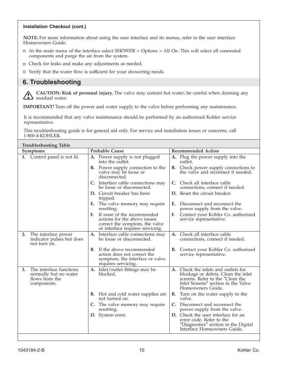 Troubleshooting Kohler Digital Interface K 684 User Manual Page 10 36