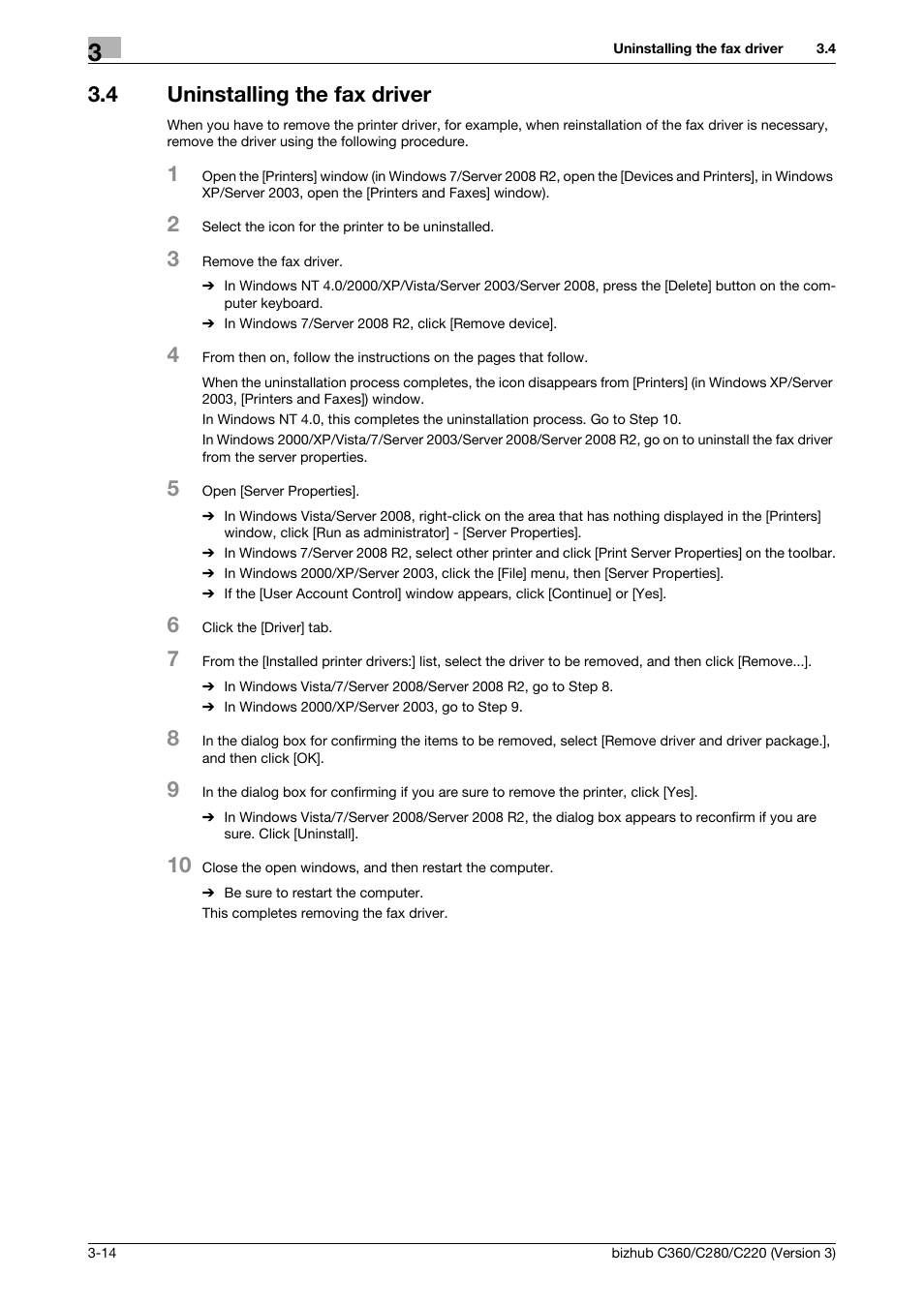 4 Uninstalling The Fax Driver Uninstalling The Fax Driver 14 Konica Minolta Bizhub C280 User Manual Page 30 78