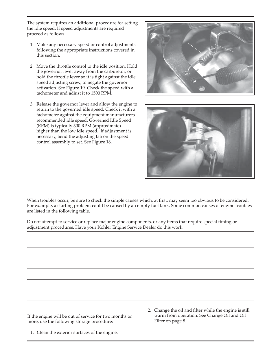 Troubleshooting, Storage | Kohler Courage SV720 User Manual | Page 13