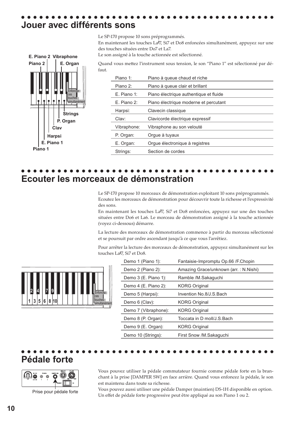 Jouer Avec Differents Sons Ecouter Les Morceaux De Demonstration Pedale Forte Korg Digital Piano Sp 170 User Manual Page 10 21 Original Mode