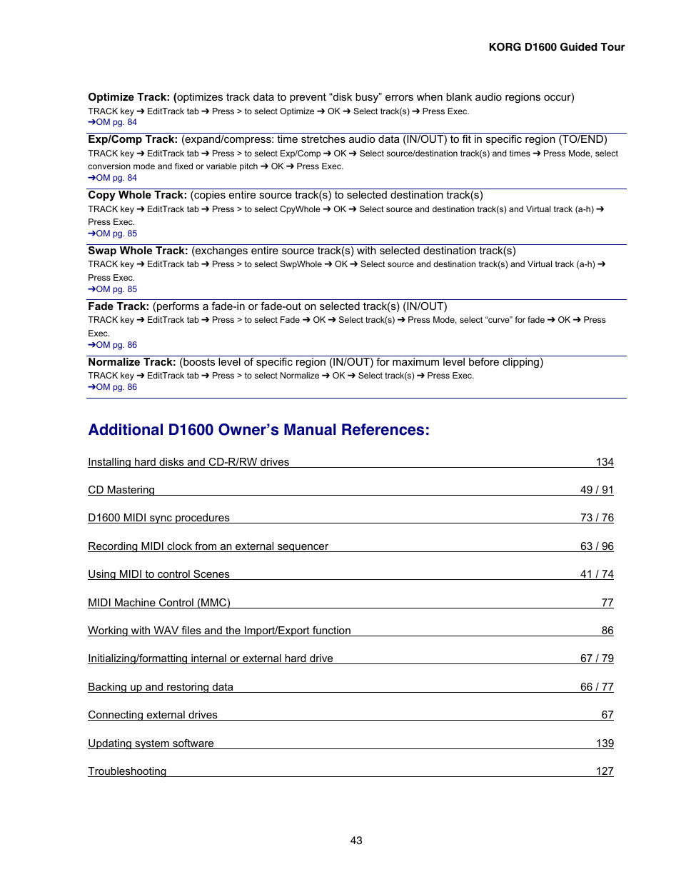 Additional d1600 owner’s manual references | KORG D1600 User Manual