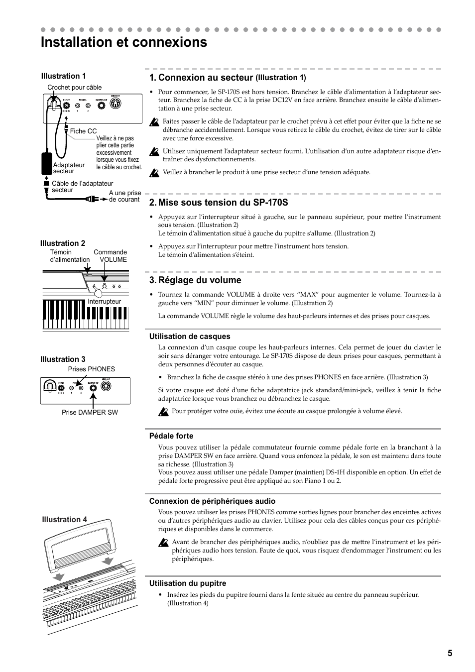 Francais Installation Et Connexions Connexion Au Secteur Korg Digital Piano Sp 170s User Manual Page 7 15 Original Mode
